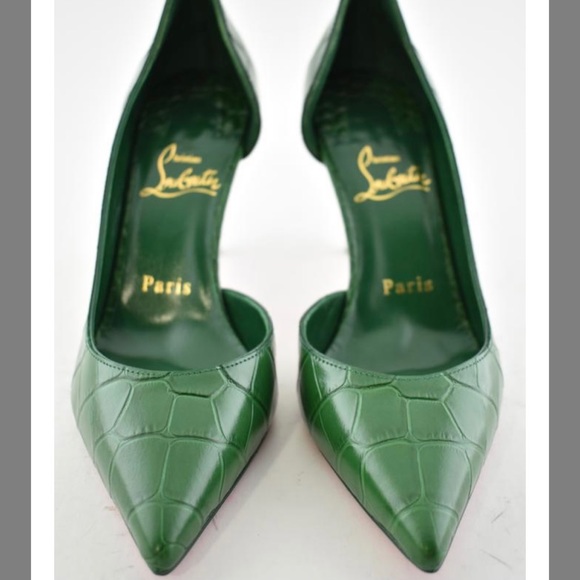 Christian Louboutin Green Iriza Croc Embossed Heel - Picture 2 of 3